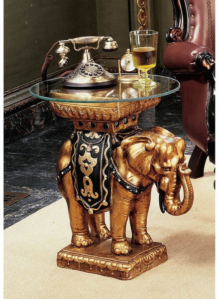 Maharajah Elephant Glass Topped Sculptural Table Gold Colored Rich